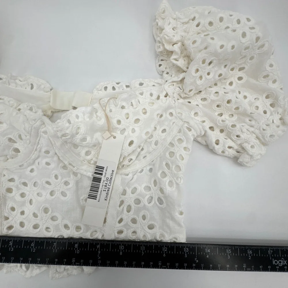 For Love‎ & Lemons Becca Eyelet Crop Top Womens Small White Bustier Puff Sleeve